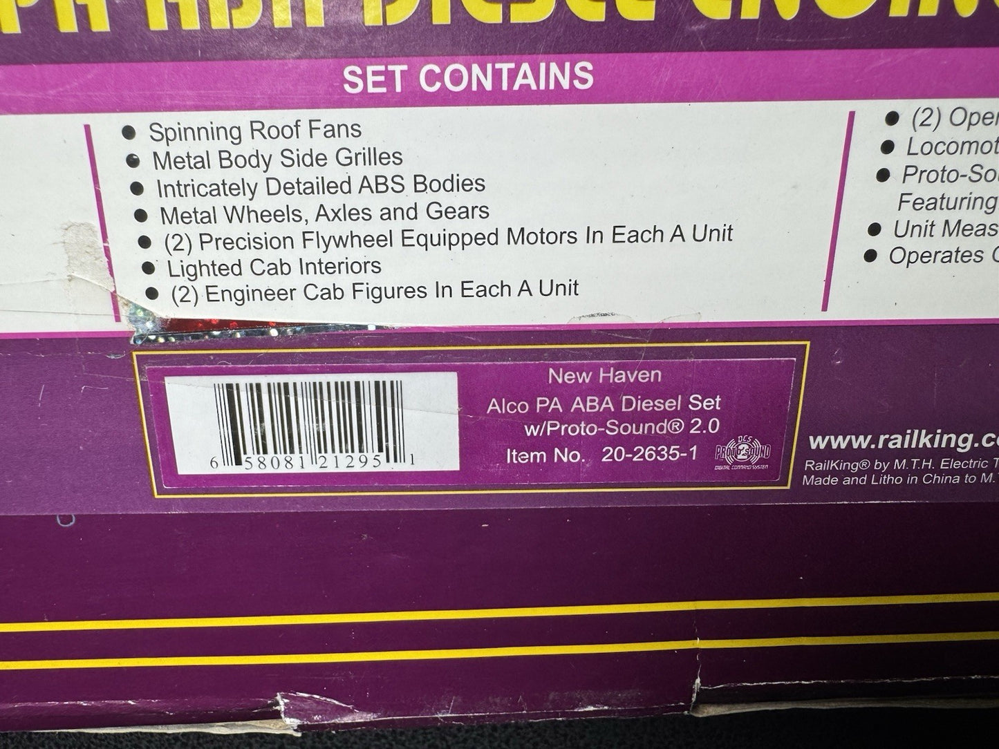 MTH 20-2635-1 New Haven NH Alco PA diesel engine ABA set #0767 PS2 BCR EX19