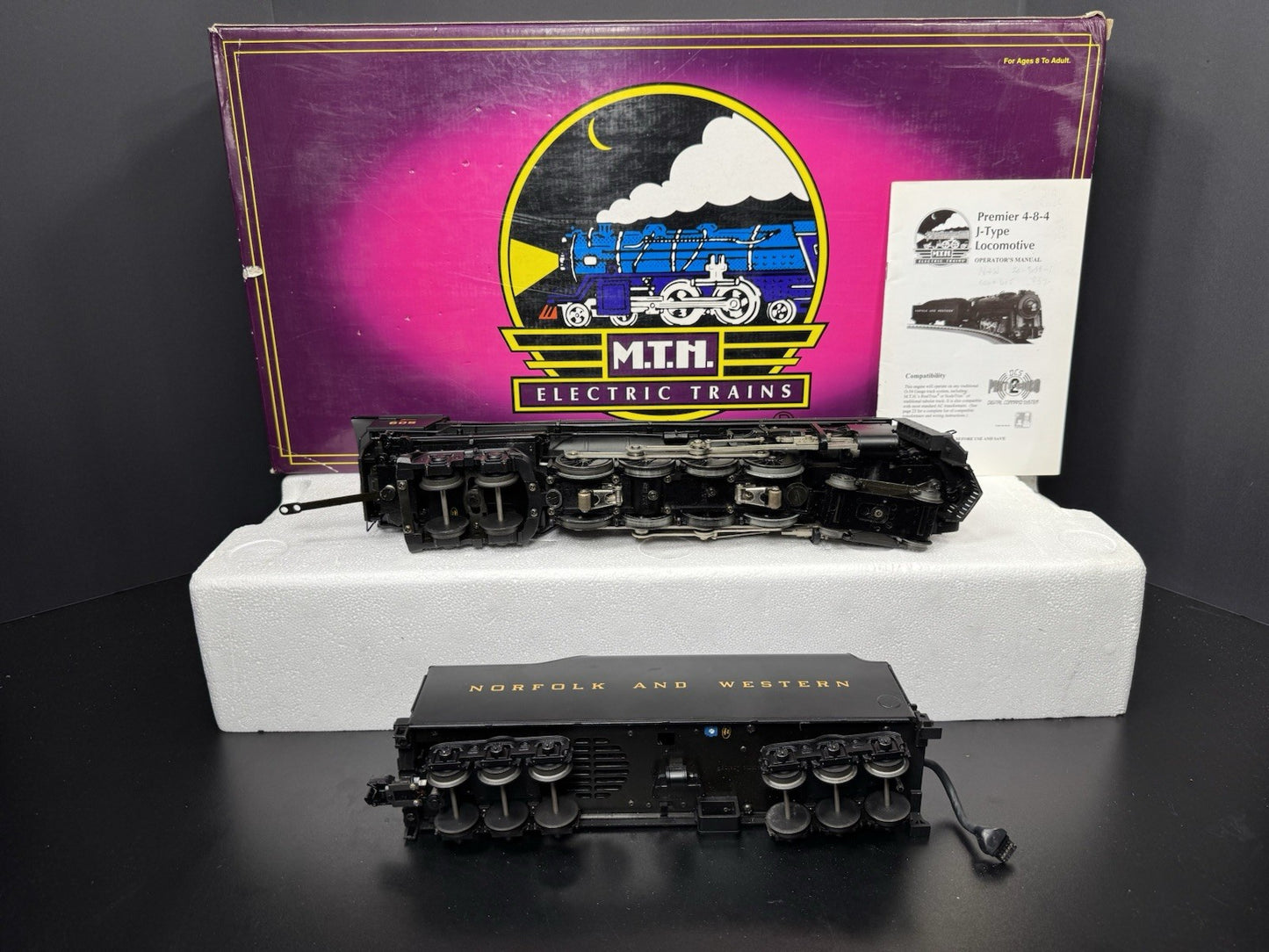 MTH 20-3058-1 Norfolk & Western N&W Unshrouded J 4-8-4 steam engine #605 PS2 EX12