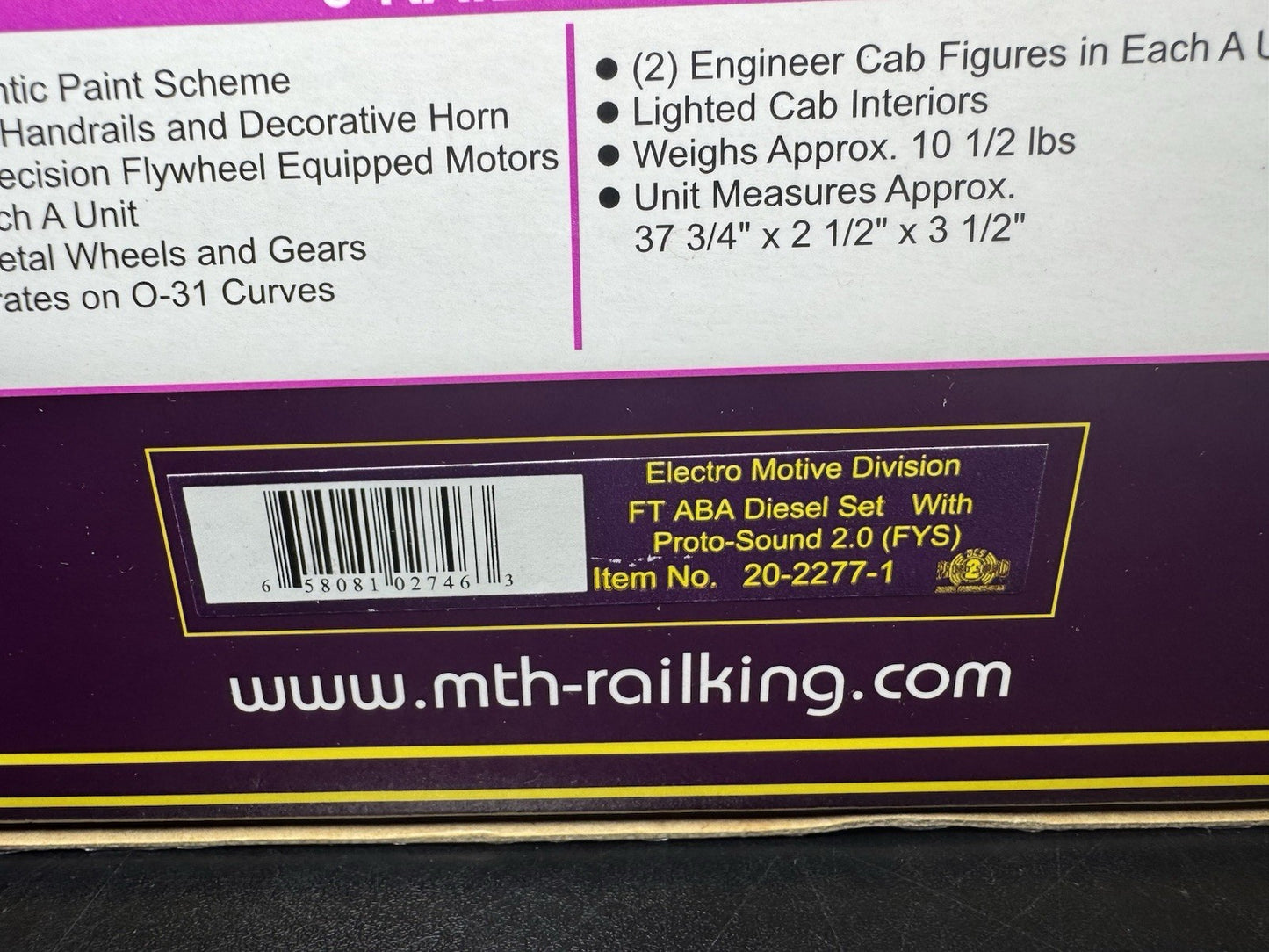 MTH 20-2277-1 Electro Motive Division FT diesel engine ABA set #103 PS2 BCR LNIB14