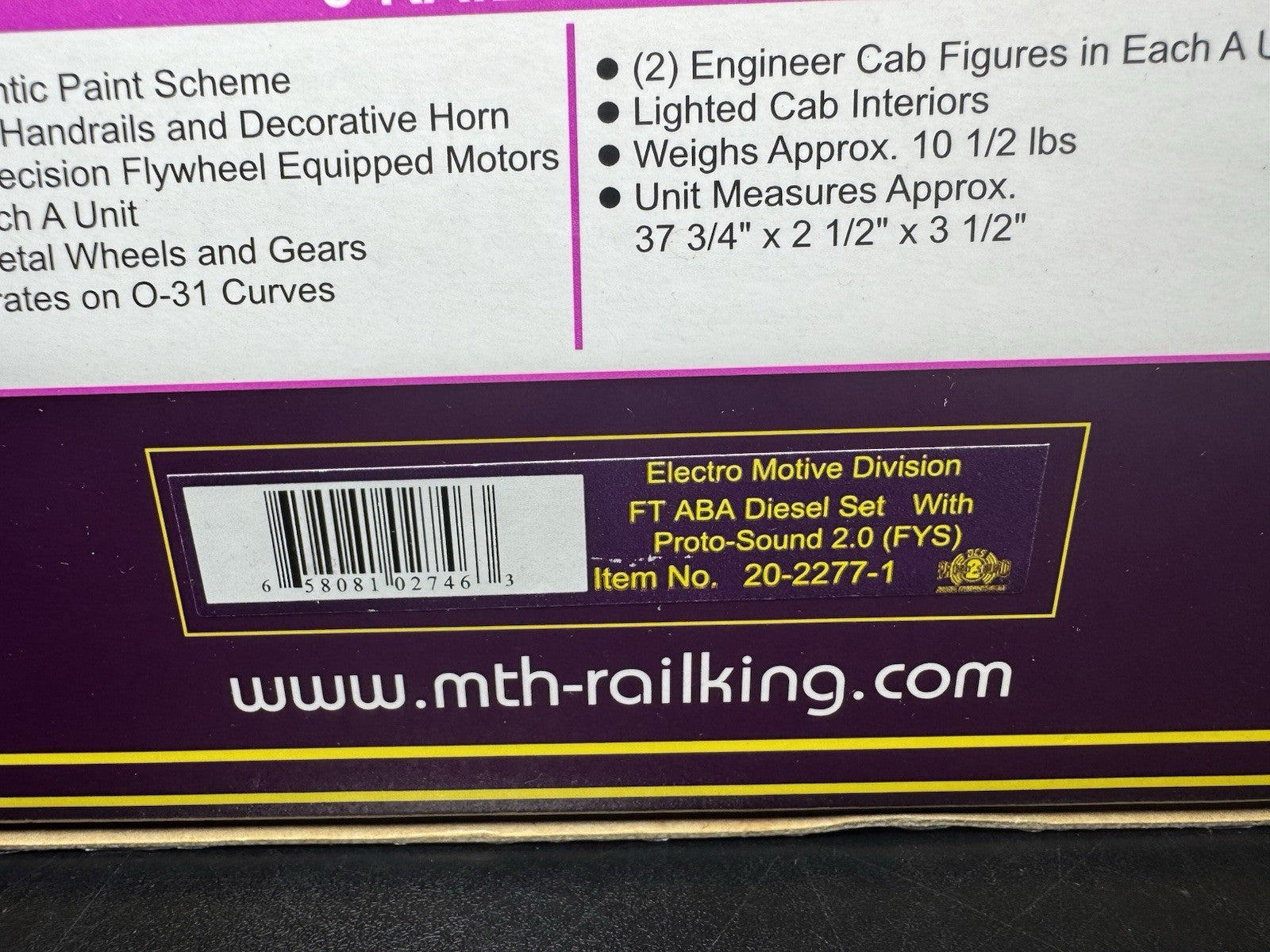 MTH 20-2277-1 Electro Motive Division FT diesel engine ABA set #103 PS2 BCR LNIB14