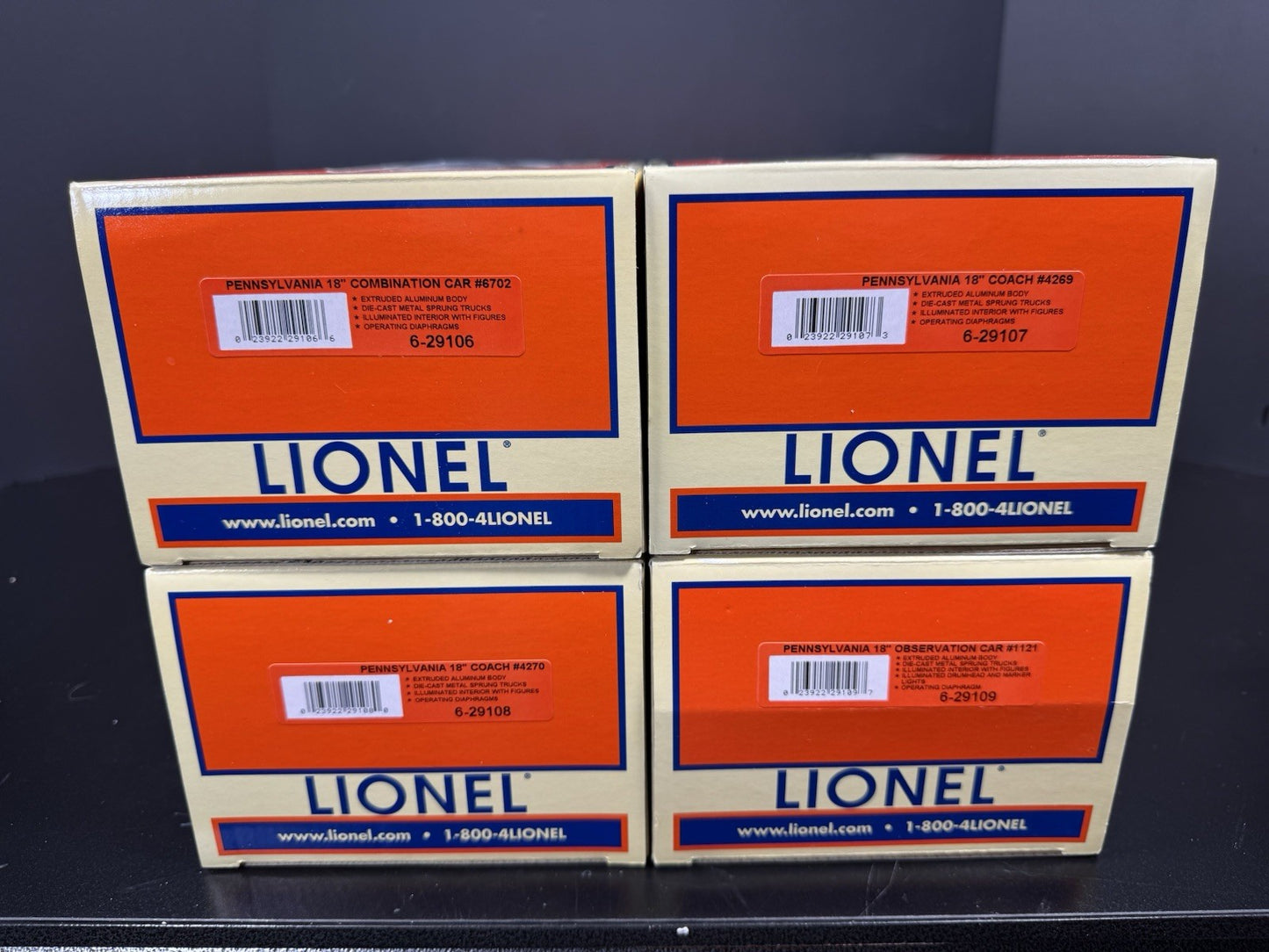 Lionel 6-29105 Pennsylvania PRR 18" aluminum passenger 4-car set LNIB10
