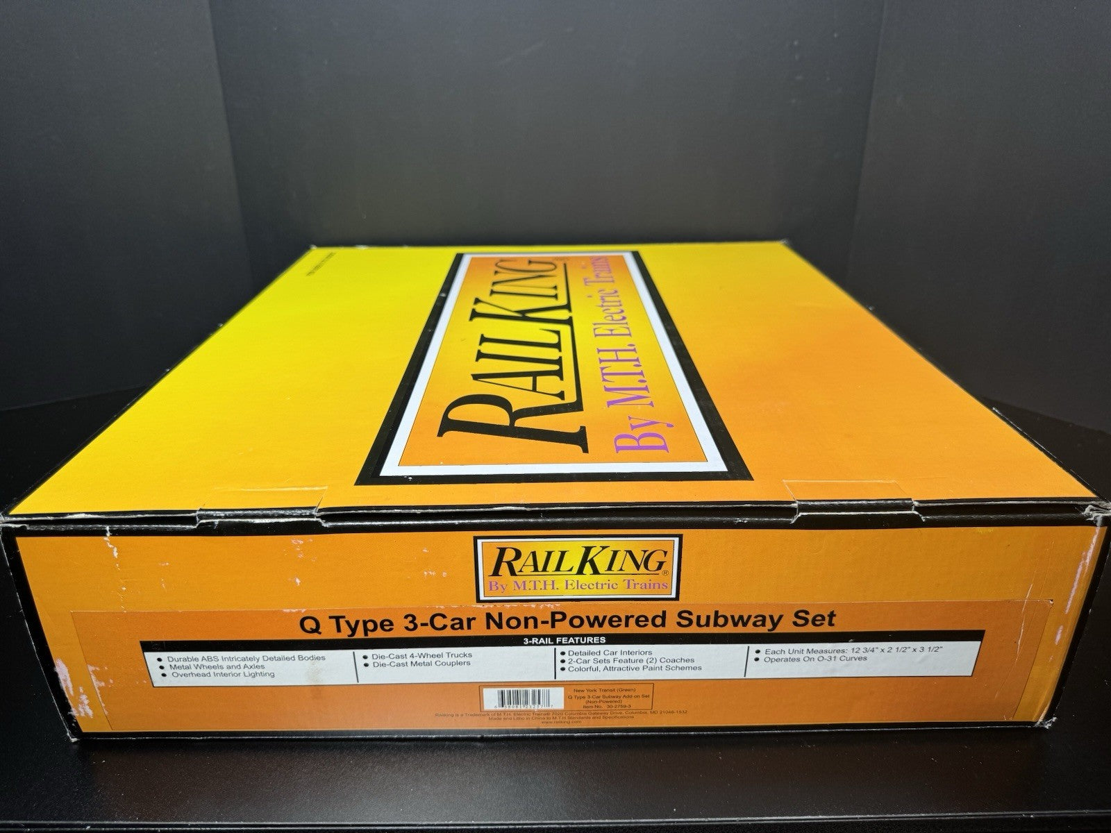 MTH 30-2759-3 New York Transit NYT Q-type green nonpowered subway 3-car set LNIB9