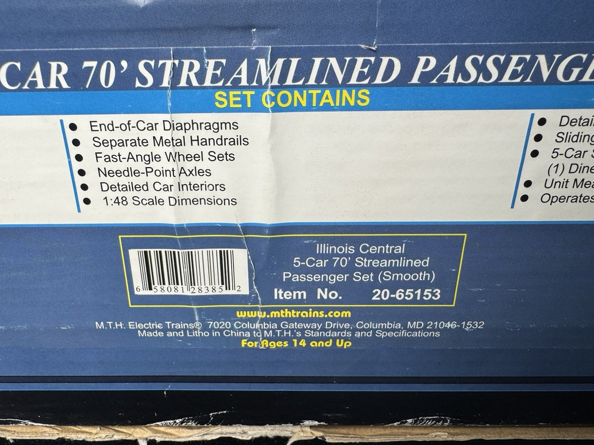 MTH 20-65153 DAP Illinois Central IC 70' streamlined passenger 5-car set LNIB9
