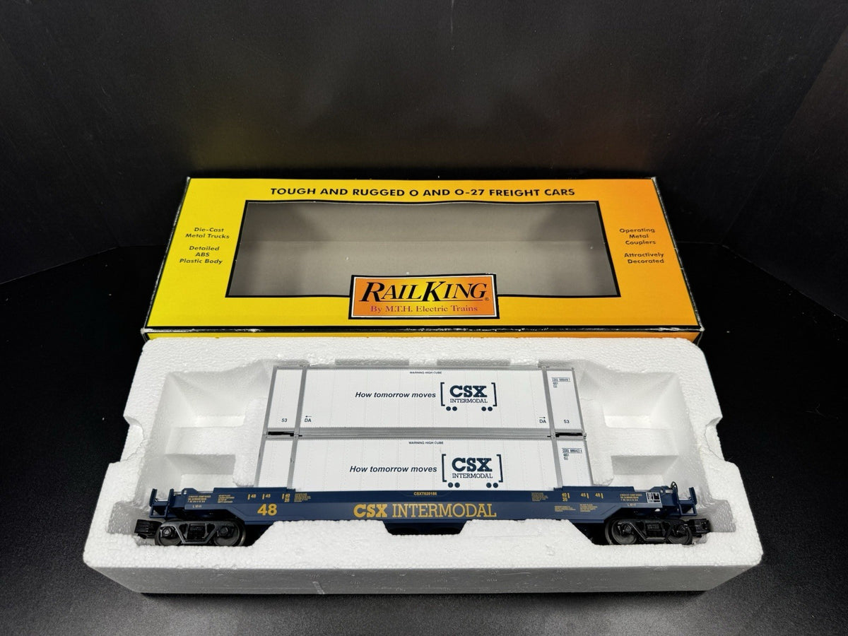 MTH RailKing 30-7051C CSX intermodal husky stack car w containers LNIB7