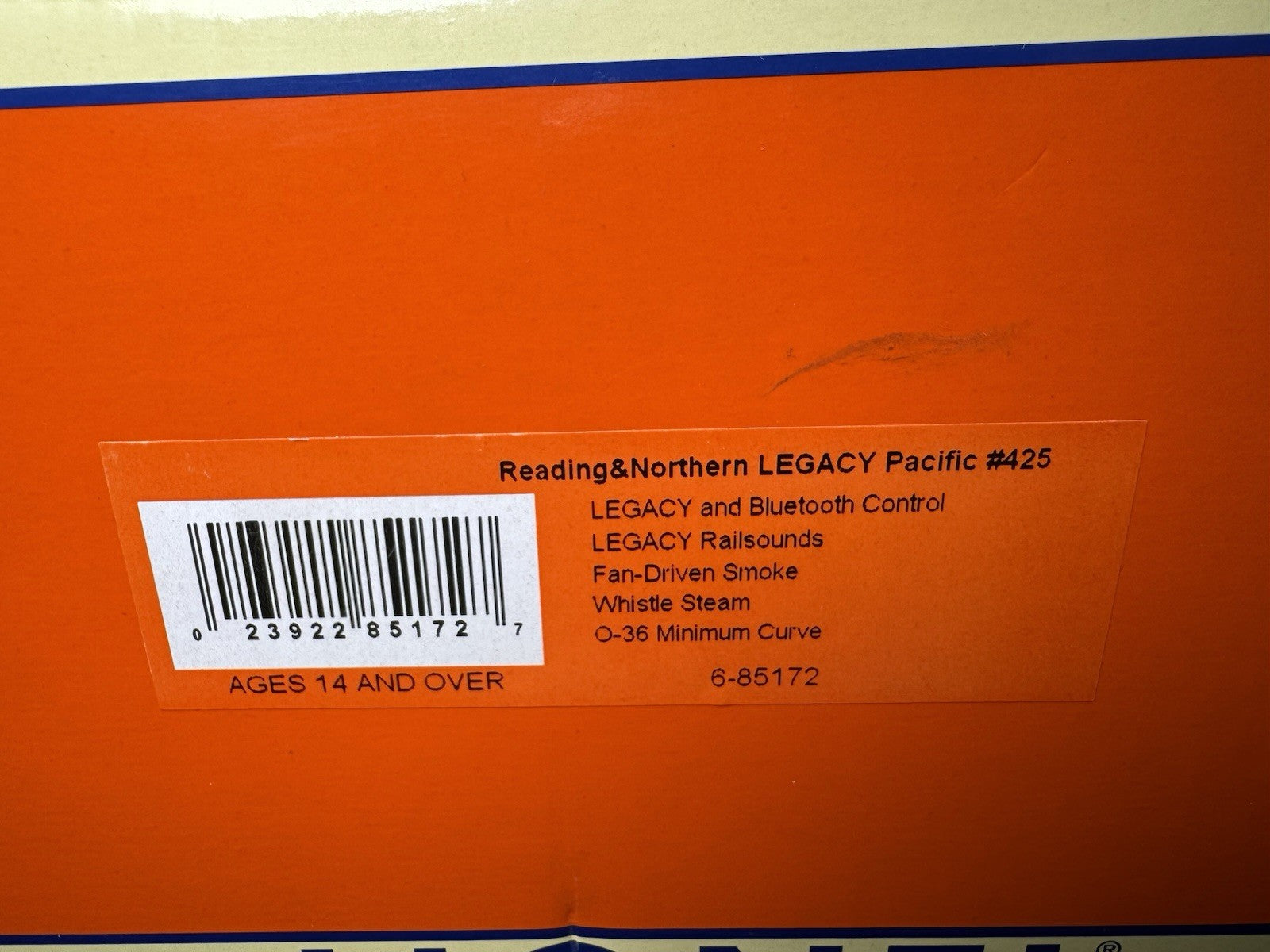 Lionel LEGACY 6-85172 Reading & Northern USRA Pacific steam engine #425 LNIB16