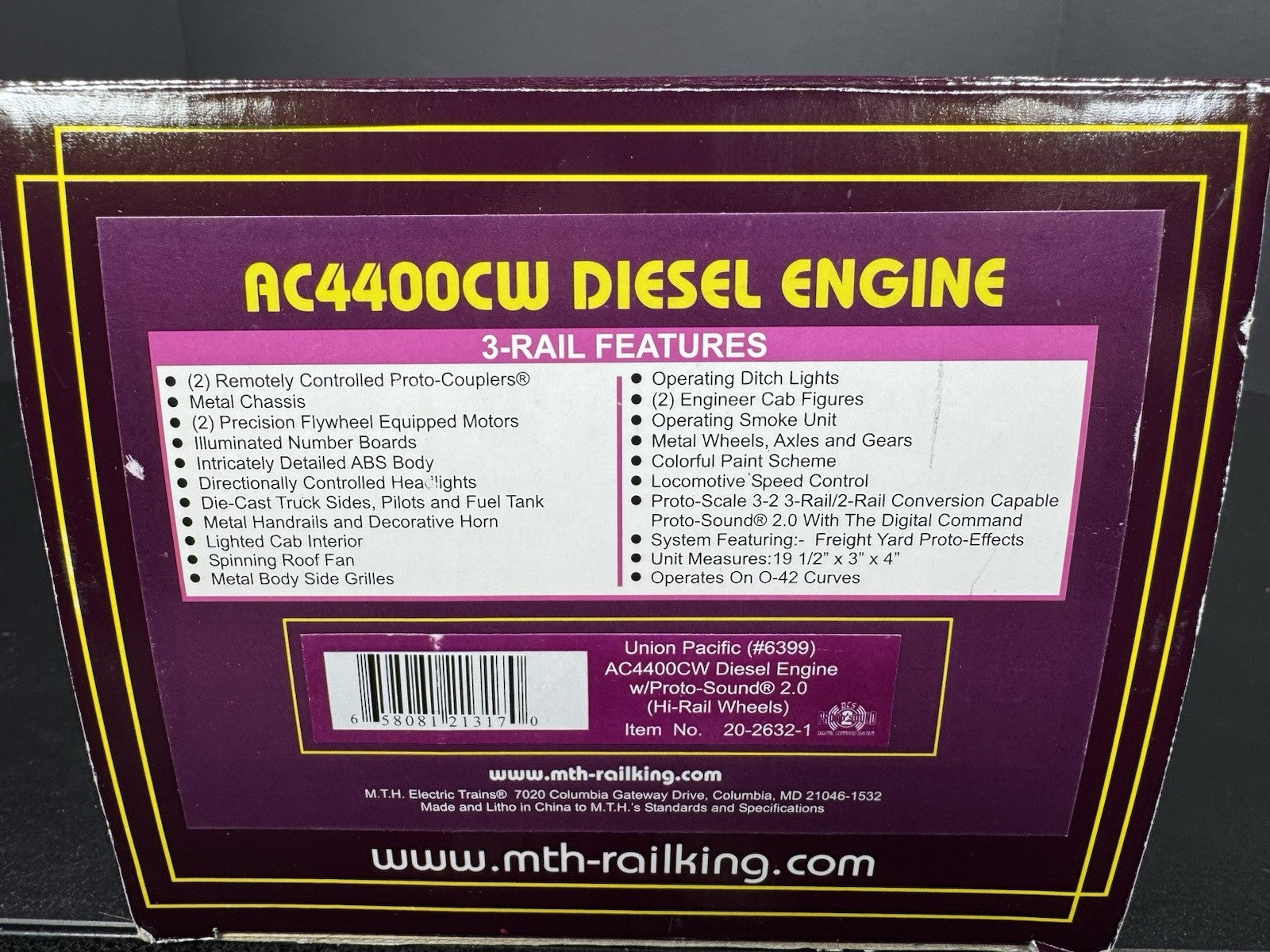 MTH 20-2632-1 Union Pacific UP AC400CW diesel engine #6399 PS2 BCR EX14