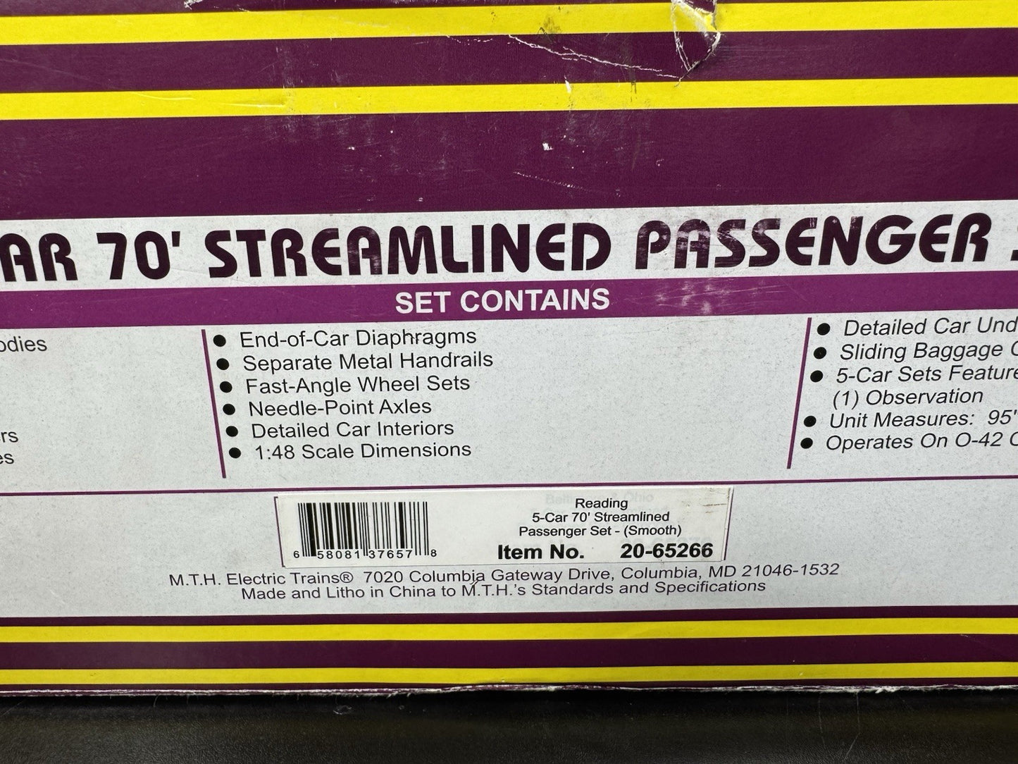 MTH 20-65266 Reading RDG 70' streamlined passenger 5-car set LNIB9