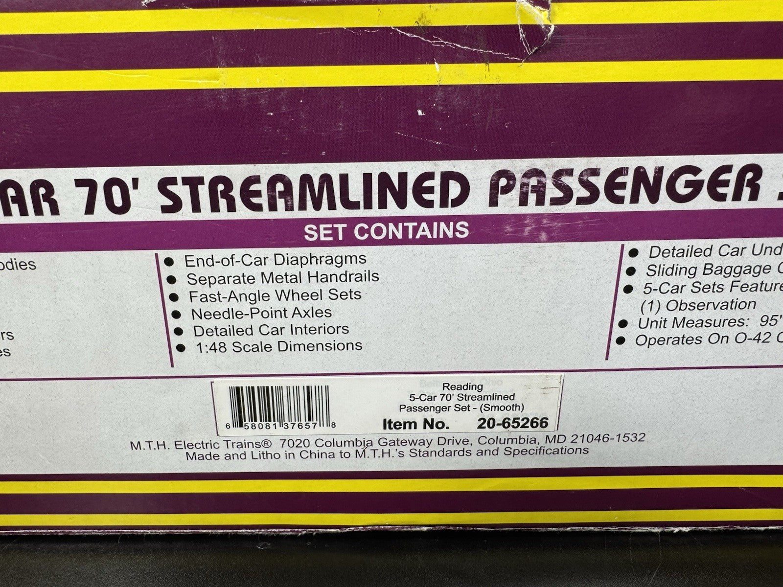 MTH 20-65266 Reading RDG 70' streamlined passenger 5-car set LNIB9