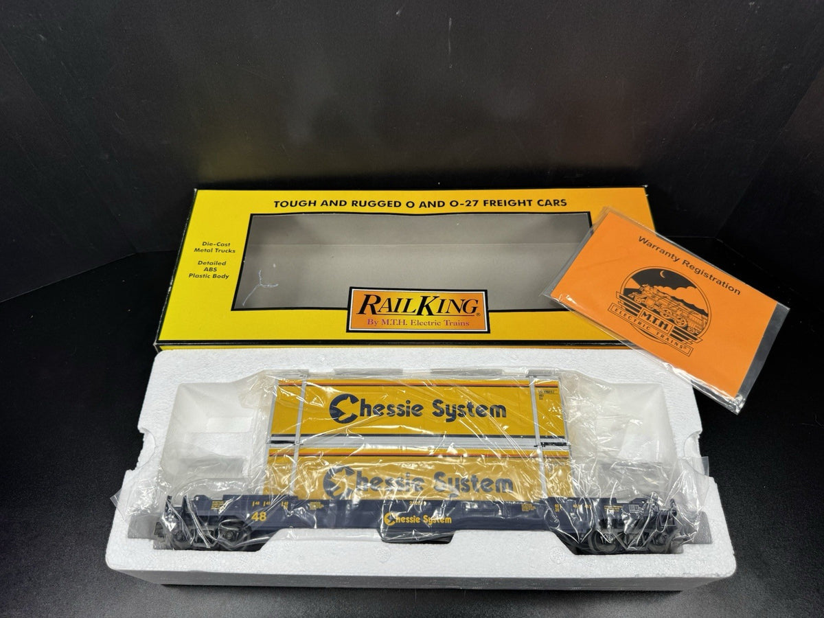 MTH RailKing 30-76394 Chessie intermodal husky stack car w containers LNIB7