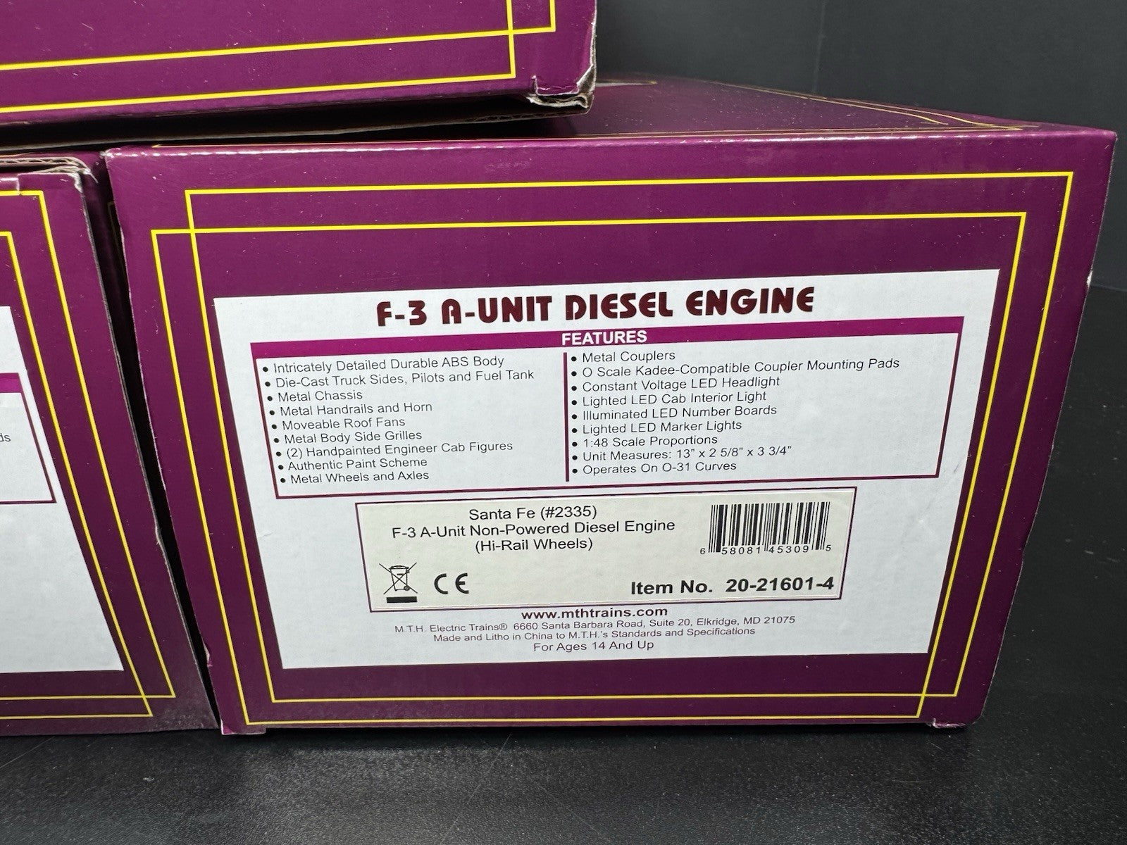 MTH 20-21601-1 Santa Fe Black Bonnet F-3 diesel engine ABA set #2334 #2335 NIB18