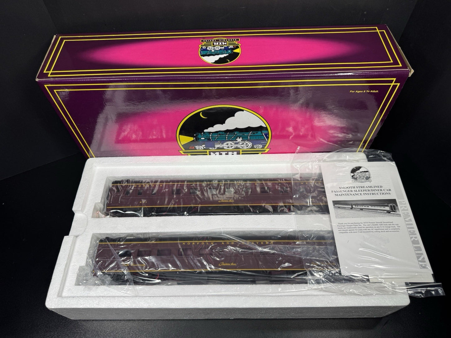 MTH 20-6614 Norfolk & Western N&W 70' streamlined sleeper diner 2-car set LNIB0