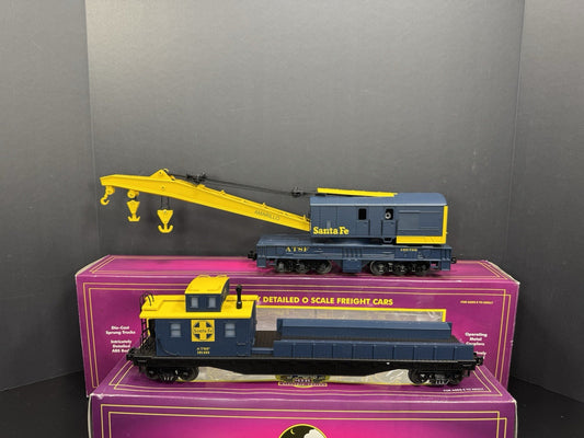 MTH 2098237 2098239 Santa Fe SF operating crane & boom tender set LNIB0