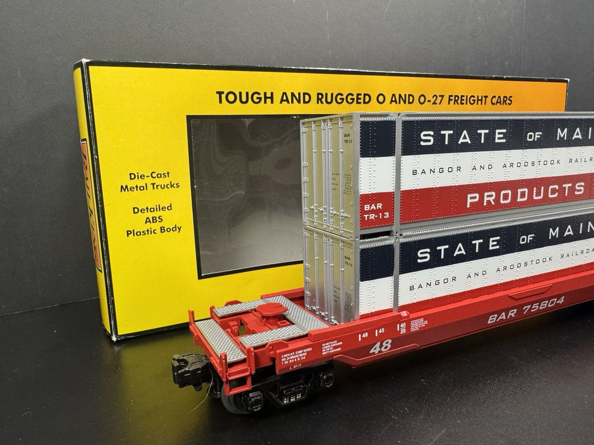MTH RailKing 30-76135 BAR State of Maine husky stack car w containers LNIB1