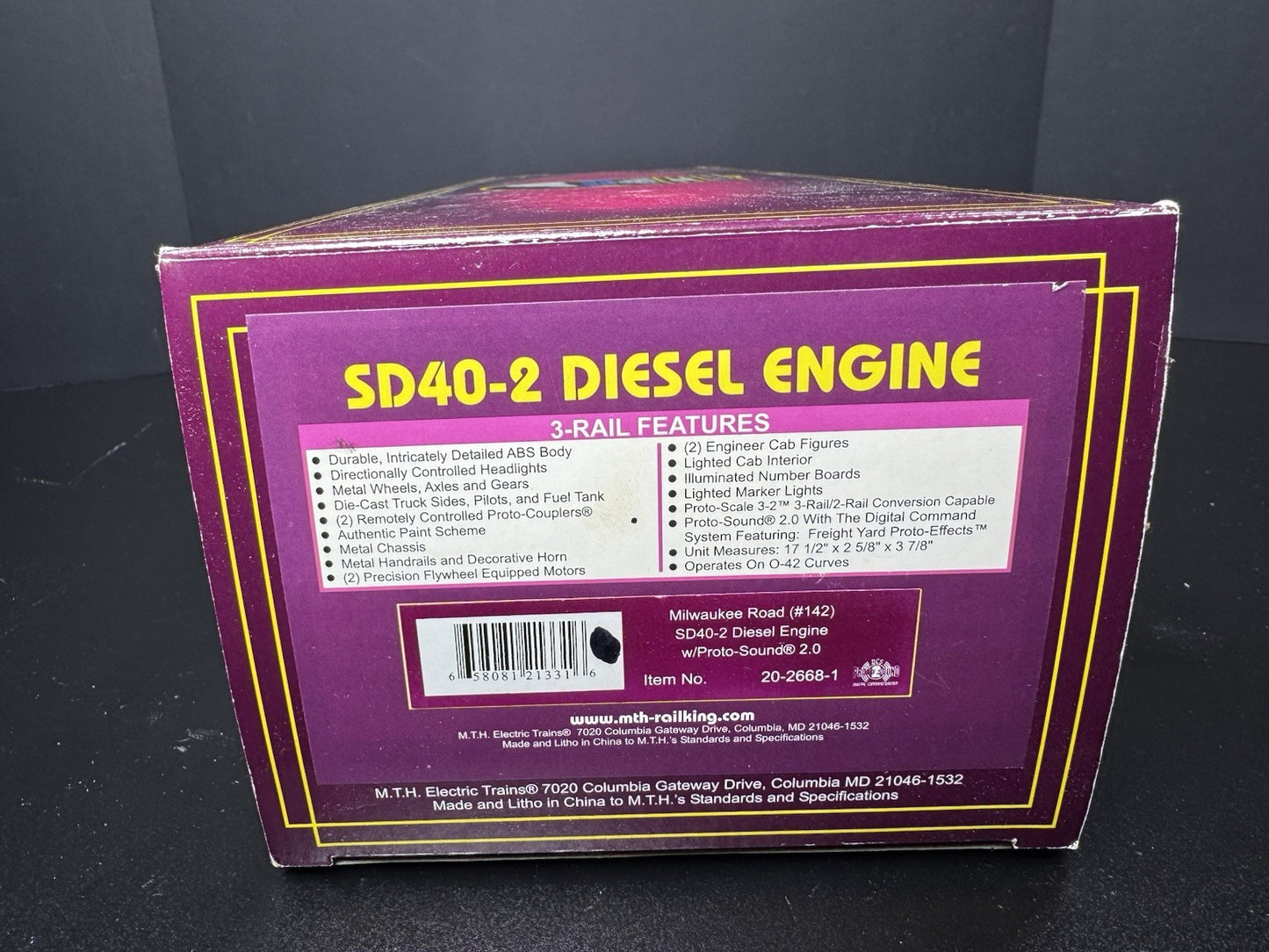 MTH 20-2668-1 Milwaukee Road SD40-2 diesel engine #142 PS2 BCR LNIB16