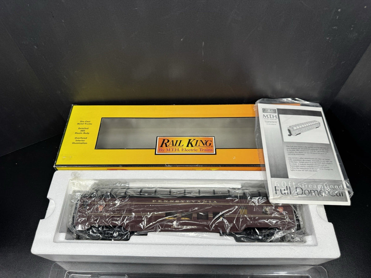 MTH RailKing 30-6788 Pennsylvania PRR 60' full-length vista dome car LNIB9