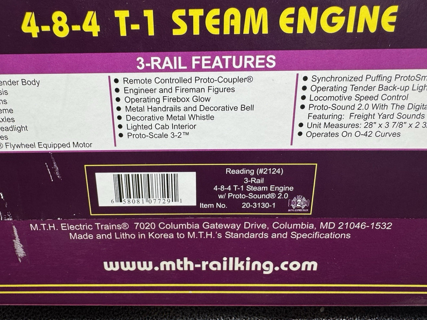 MTH 20-3130-1 Reading 4-8-4 T-1 steam engine #2124 PS2 BCR LNIB15