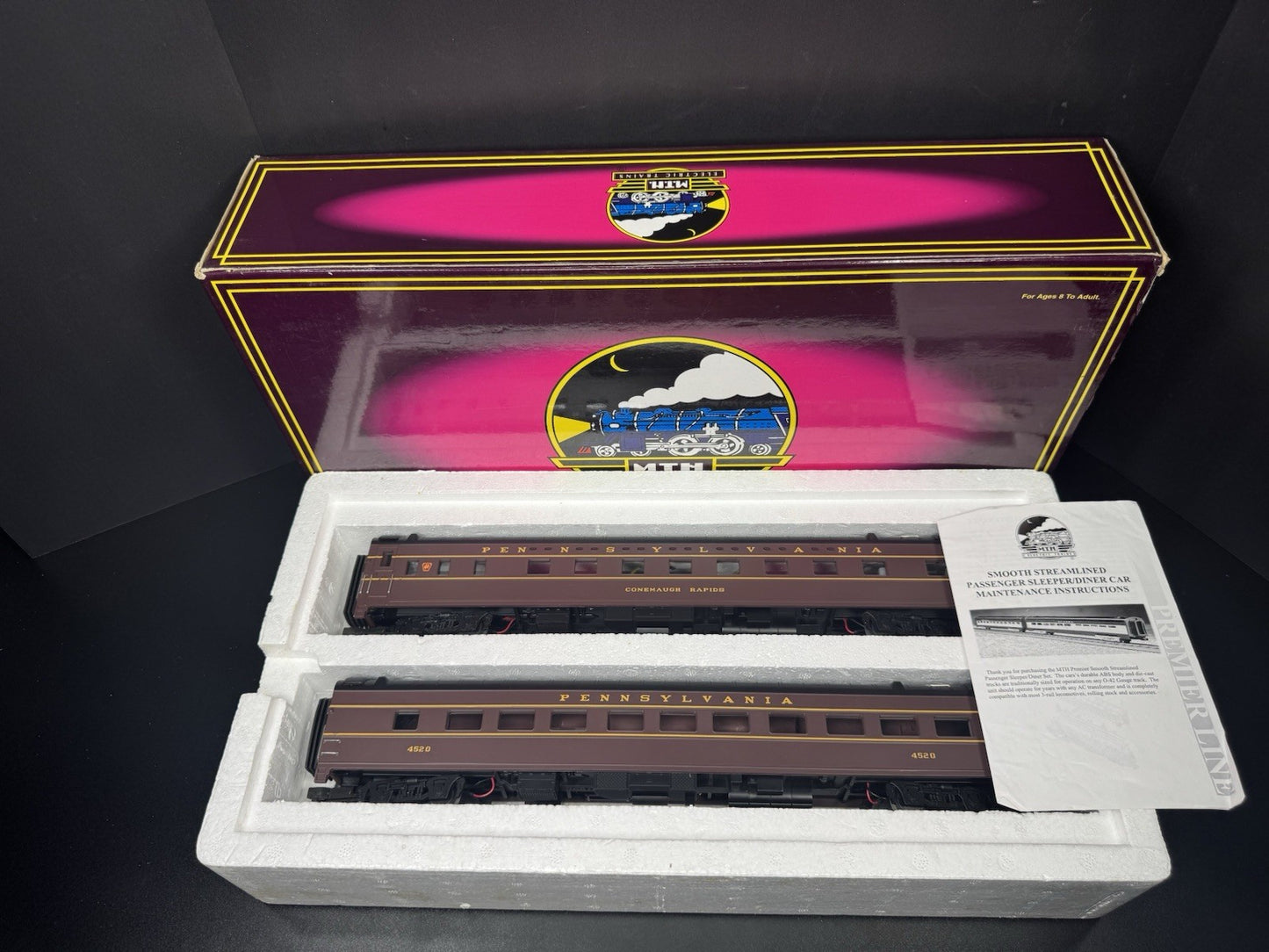 MTH 20-6657 Pennsylvania PRR 70' streamlined sleeper / diner 2-car set LNIB0