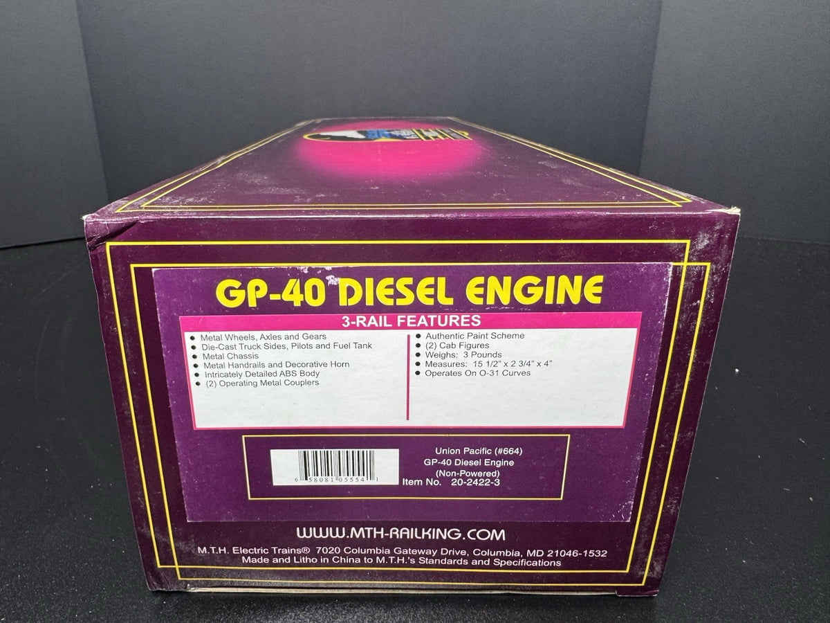MTH 20-2422-3 Union Paciifc UP GP-40 nonpowered diesel engine #664 LNIB13