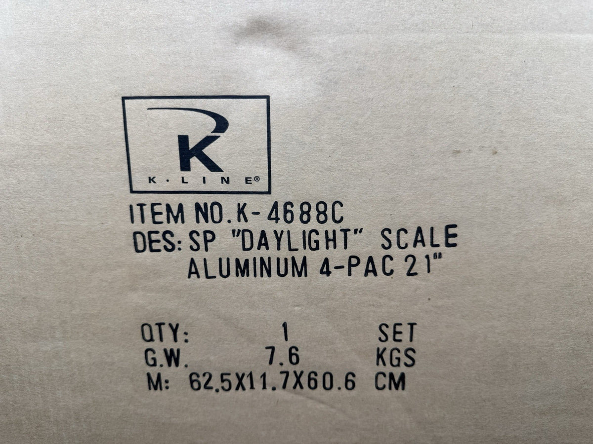 K-Line K-4688C Southern Pacific SP daylight 21" aluminum passenger 4-car set NIB1