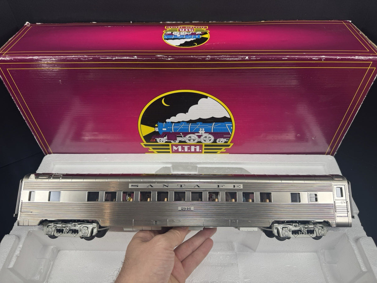 MTH 20-64117 Santa Fe plated 70' streamlined baggage coach 2-car set EX1