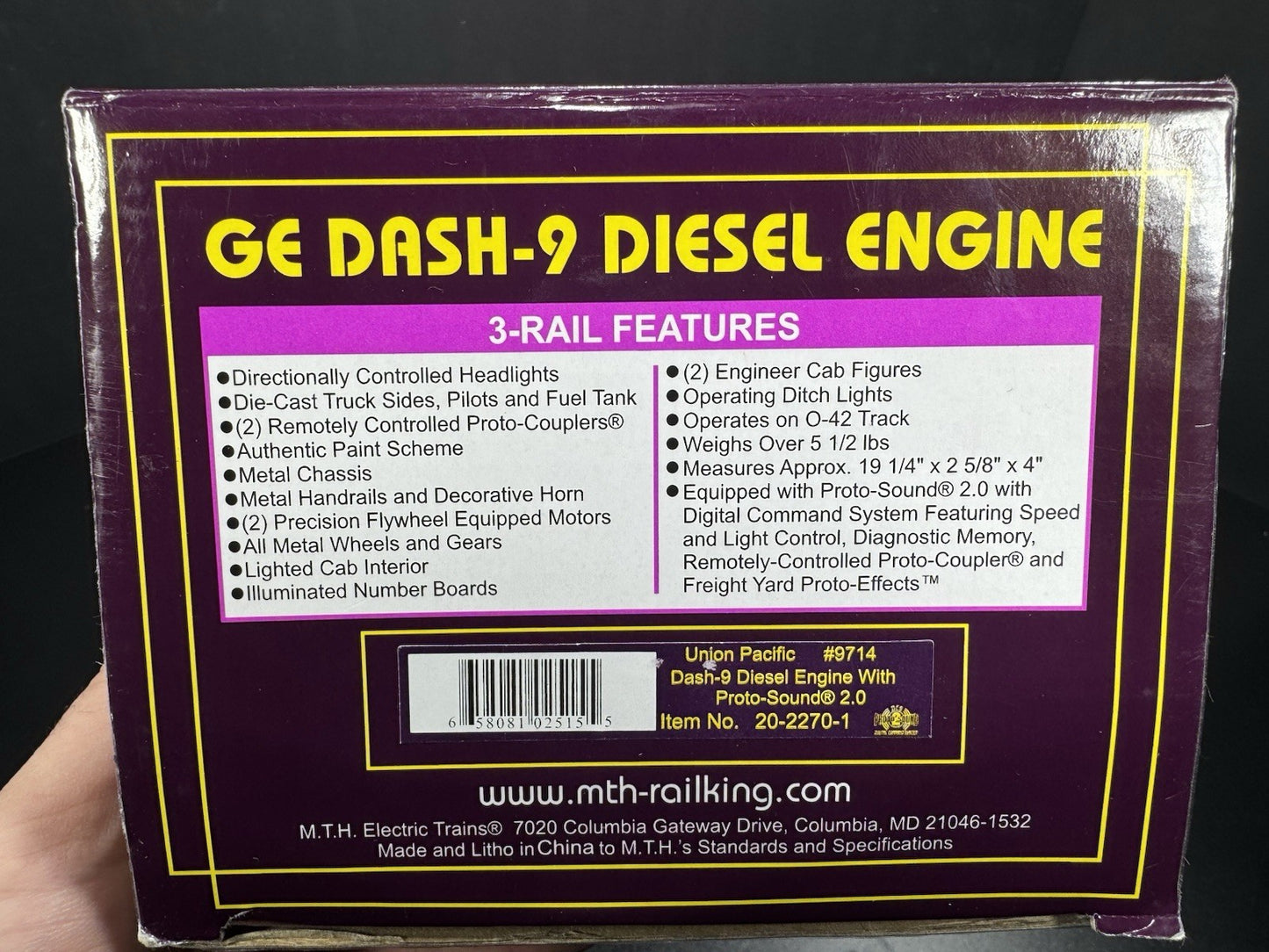 MTH 20-2270-1 Union Pacific UP Dash-9 diesel engine #9714 PS 2.0 BCR EX17
