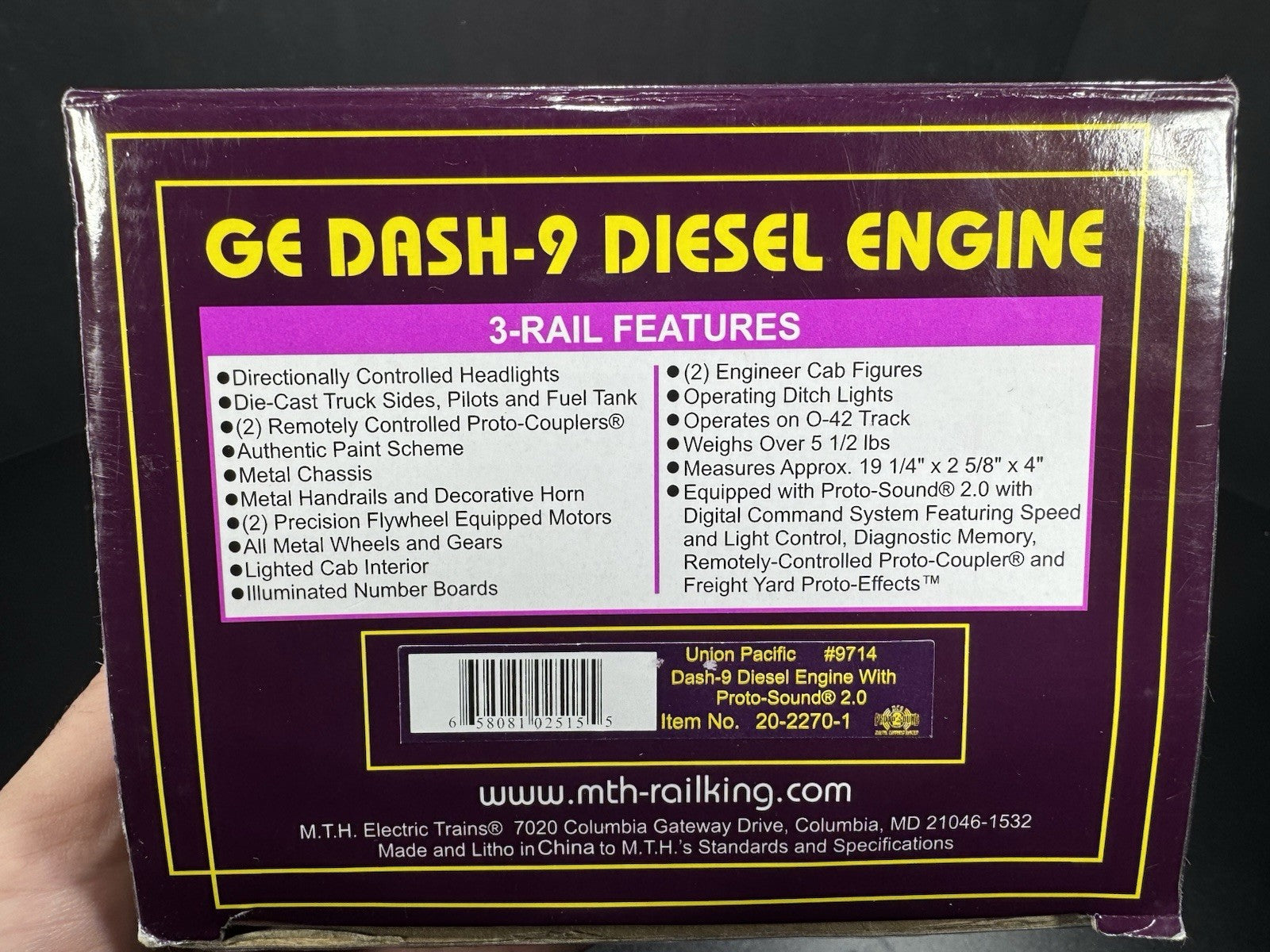 MTH 20-2270-1 Union Pacific UP Dash-9 diesel engine #9714 PS 2.0 BCR EX17