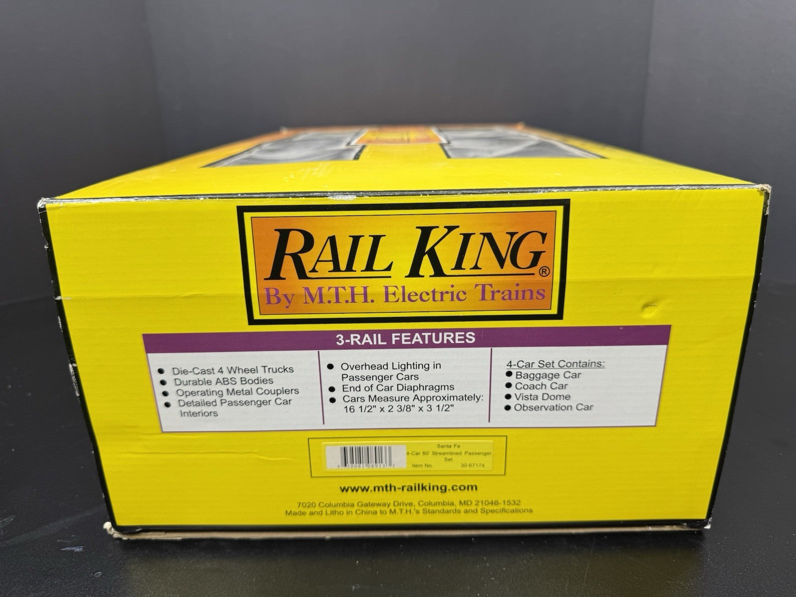MTH RailKing 30-67174 Santa FE 60' streamlined passenger 4-car set LNIB7
