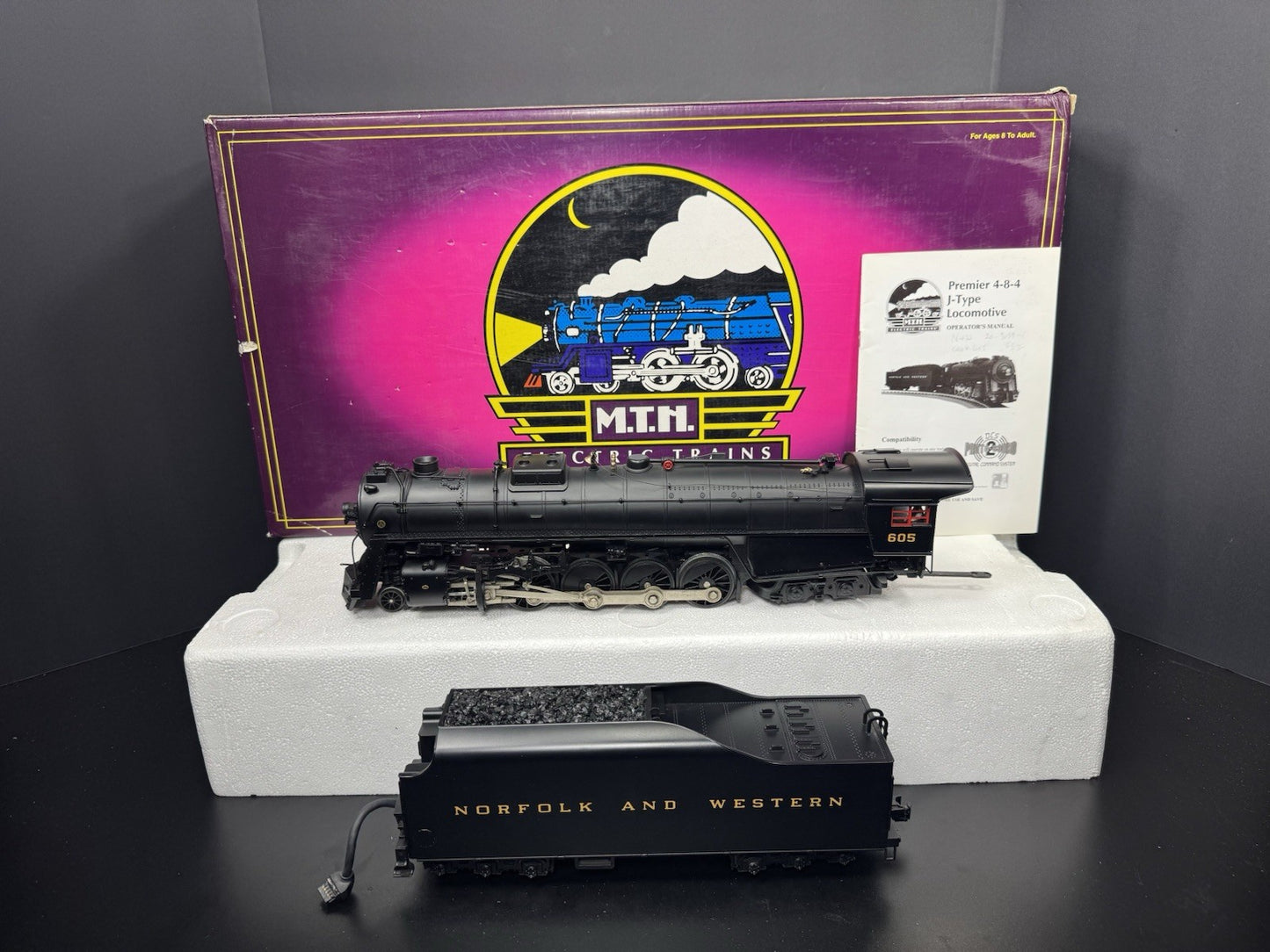 MTH 20-3058-1 Norfolk & Western N&W Unshrouded J 4-8-4 steam engine #605 PS2 EX0