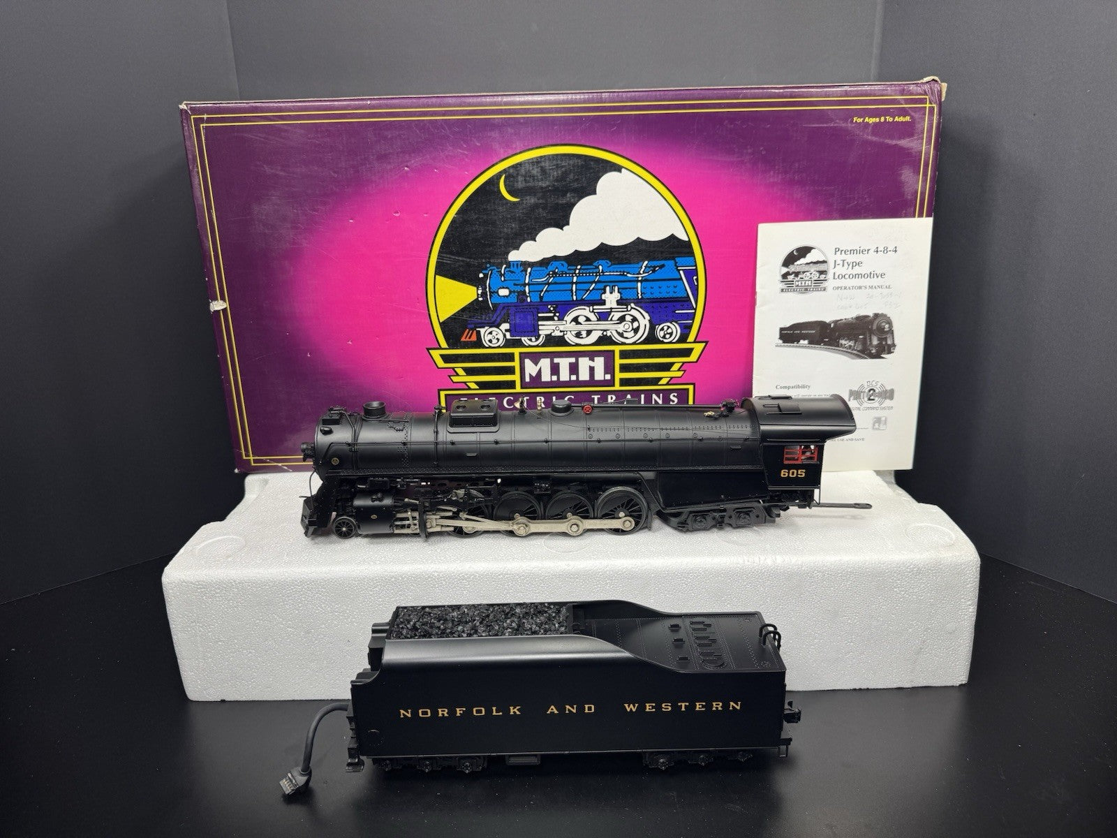 MTH 20-3058-1 Norfolk & Western N&W Unshrouded J 4-8-4 steam engine #605 PS2 EX0
