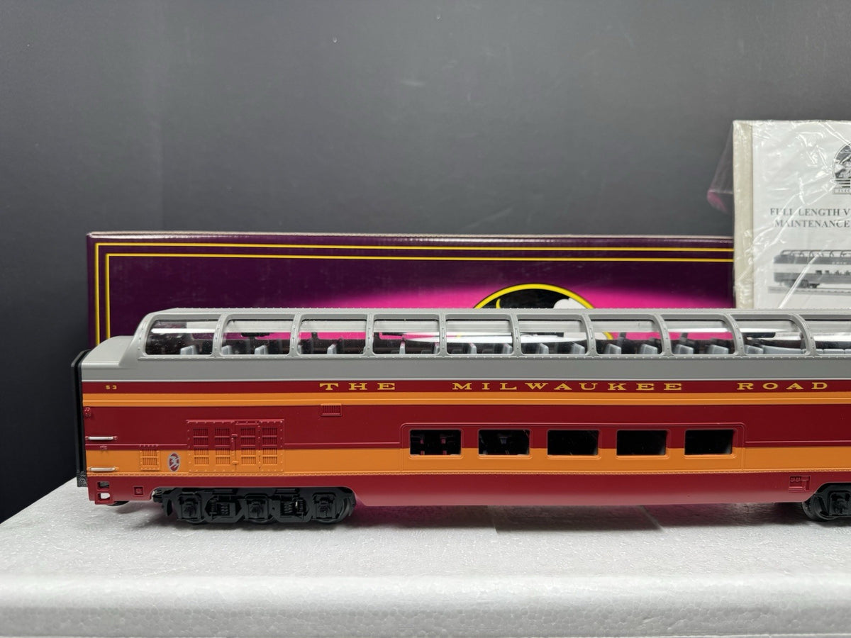 MTH 20-6752 Milwaukee Road 70' full-length vista dome passenger car #53 EX7