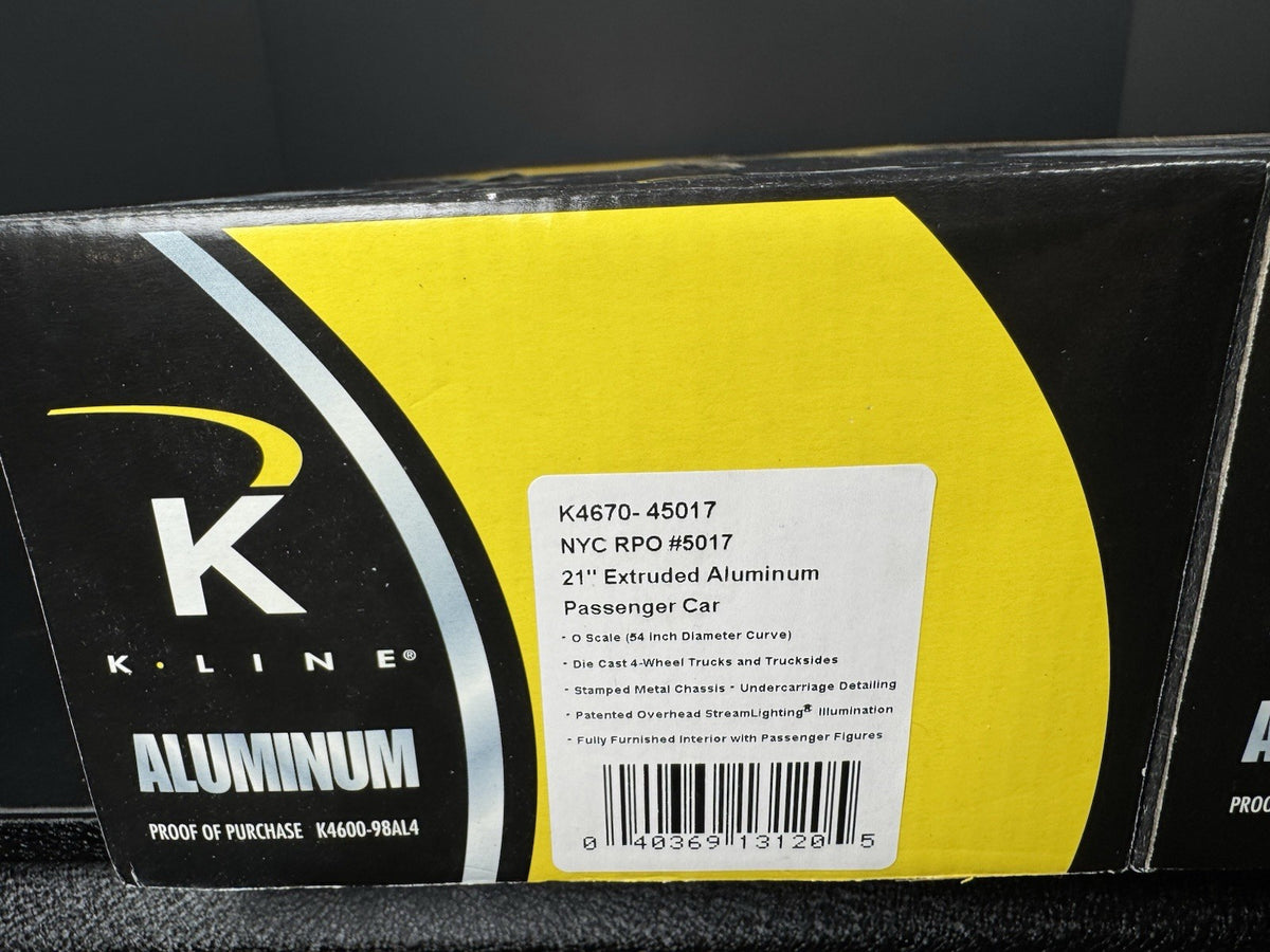 K-Line K-4670D NYC 20th Century Limited 21" aluminum passenger 2-car set NIB2