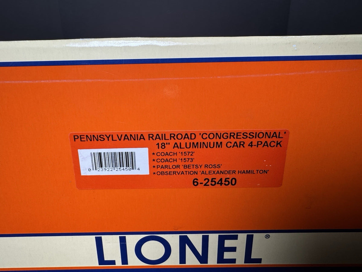 Lionel 6-25450 PRR Congressional 18" aluminum passenger 4-car set LNIB17