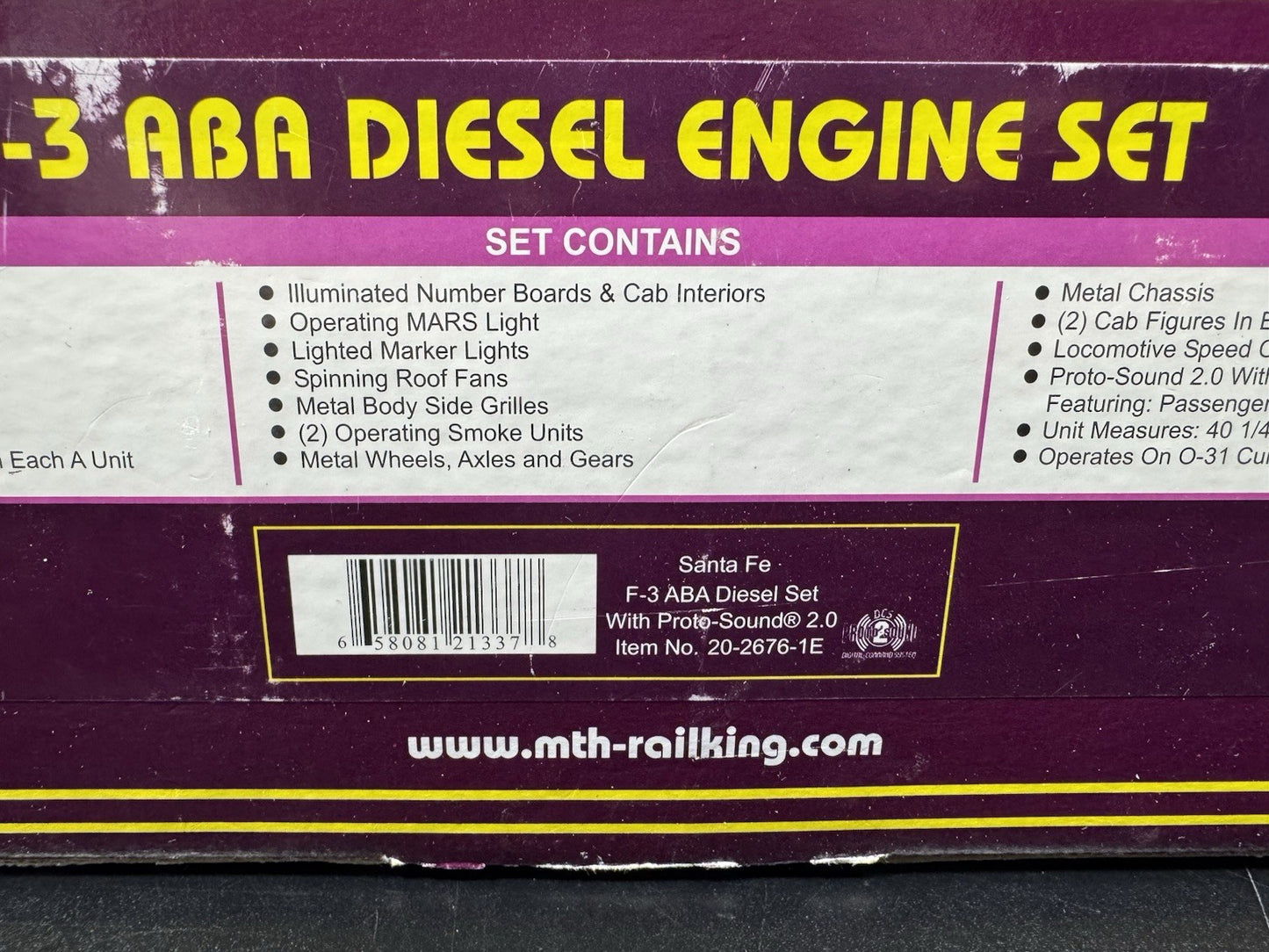 MTH 20-2676-1E Santa Fe Warbonnet F-3 diesel engine ABA set PS2 BCR EX15