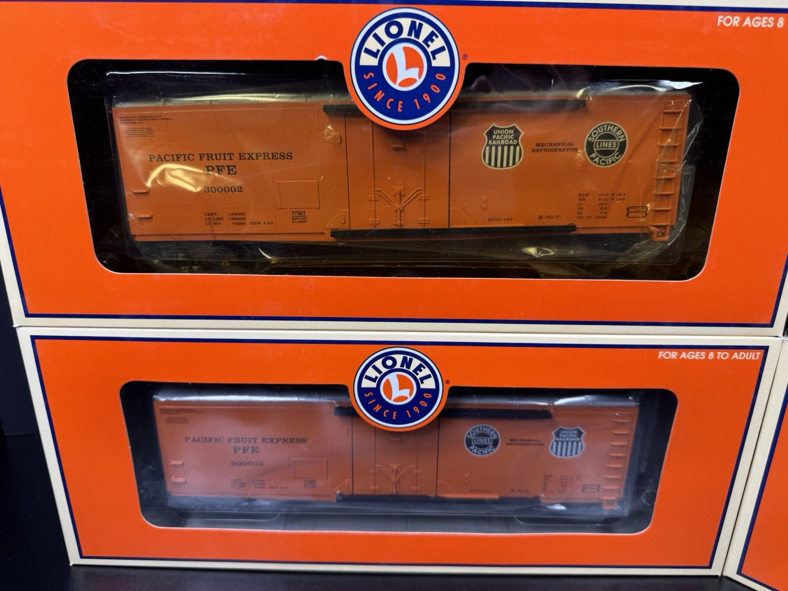 Lionel 6-17319 Pacific Fruit Express PFE orange reefer car 6-pack LNIB9