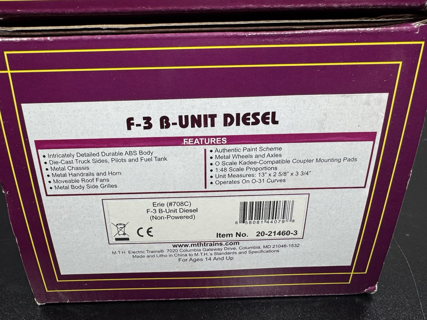 MTH 20-21459-1 & 20-21460-3 Erie F-3 diesel engine AB set #708 PS3 LNIB15