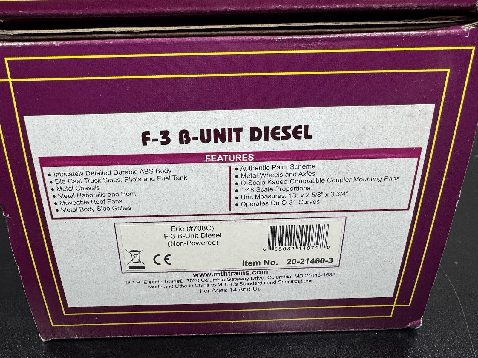 MTH 20-21459-1 & 20-21460-3 Erie F-3 diesel engine AB set #708 PS3 LNIB15