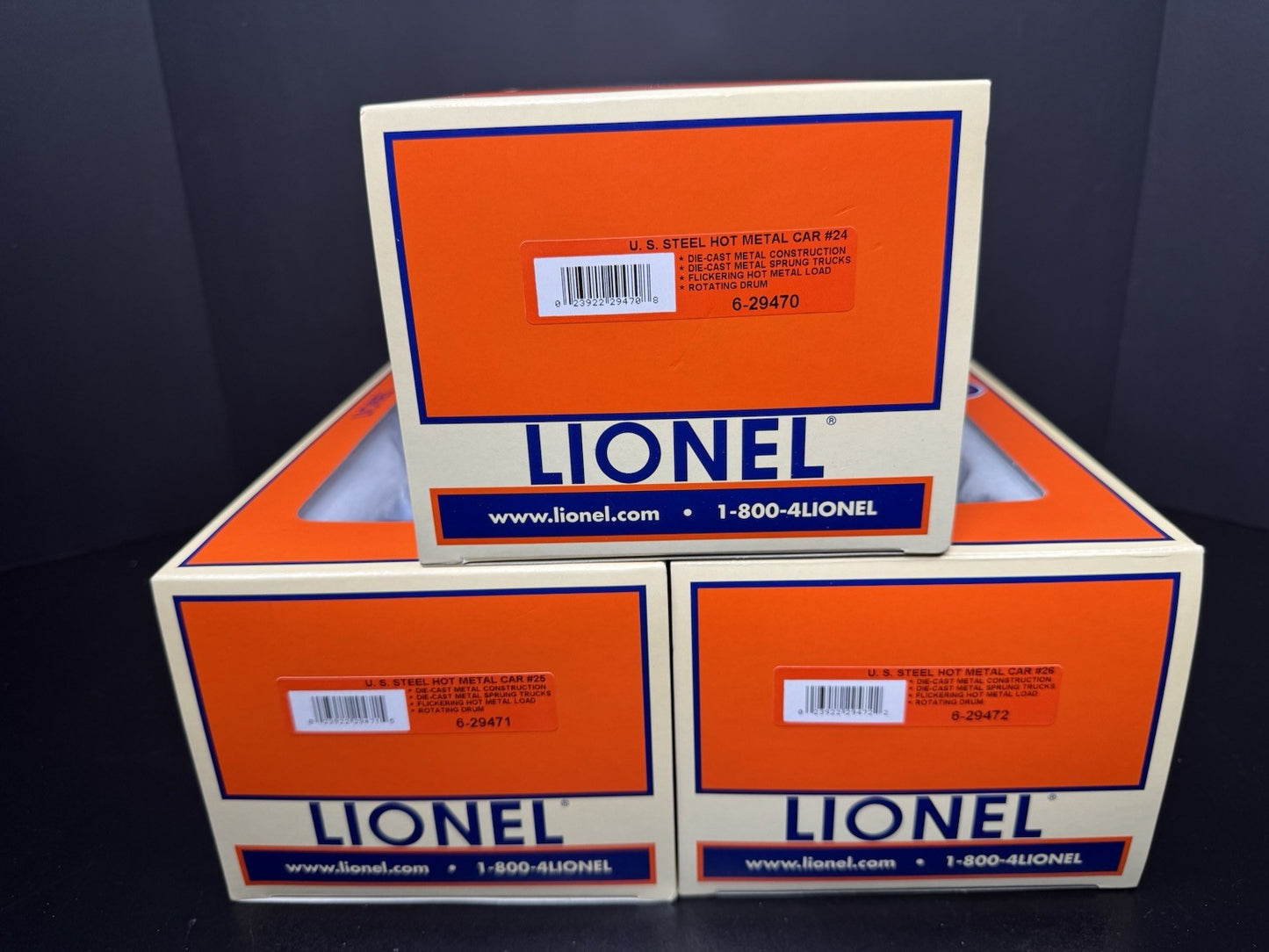 Lionel 6-29469 U.S. Steel hot metal car w flickering load 3-pack NIB5
