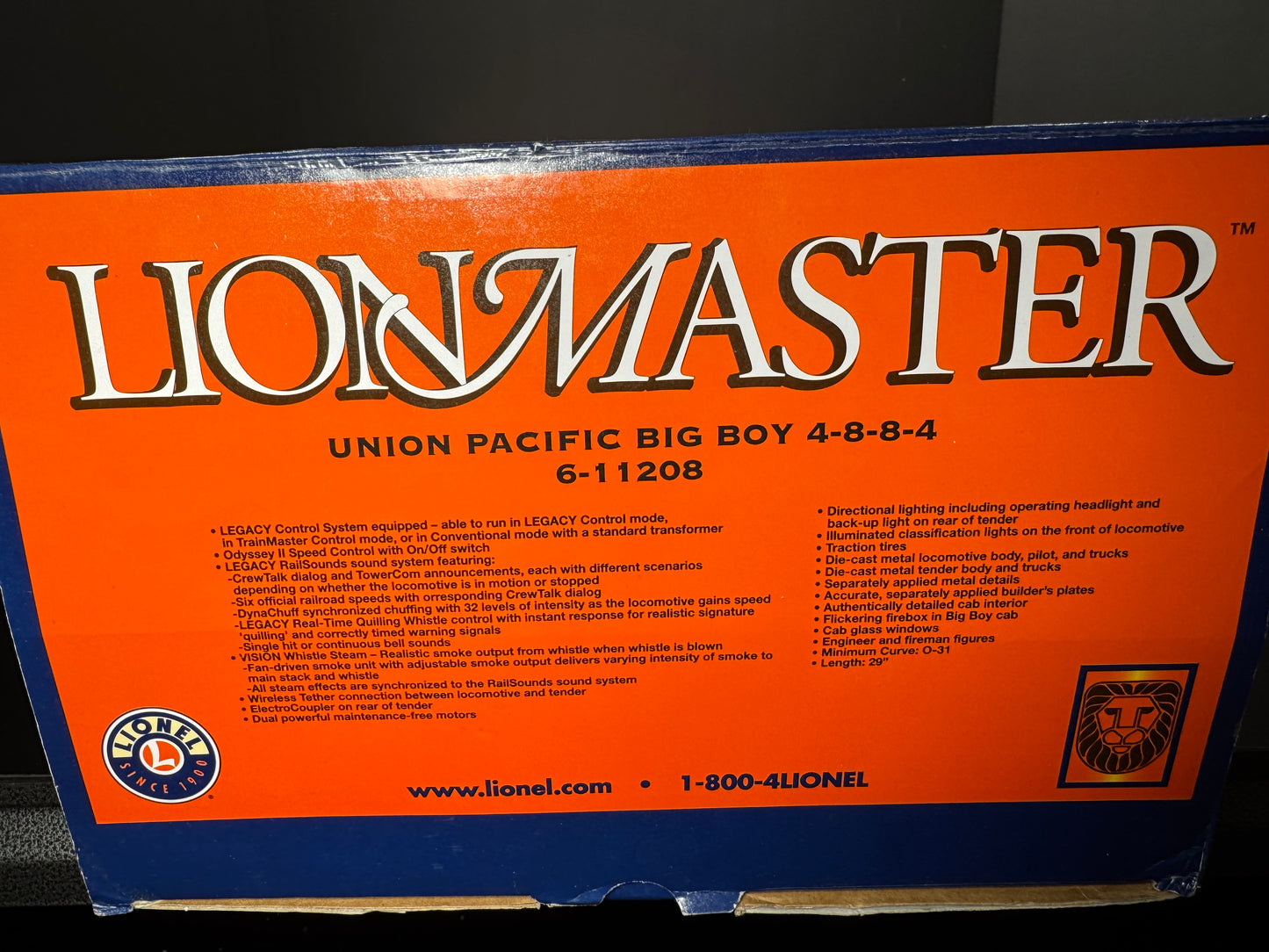 Lionel LEGACY 6-11208 LionMaster Union Pacific Big Boy steam engine #4011 LNIB